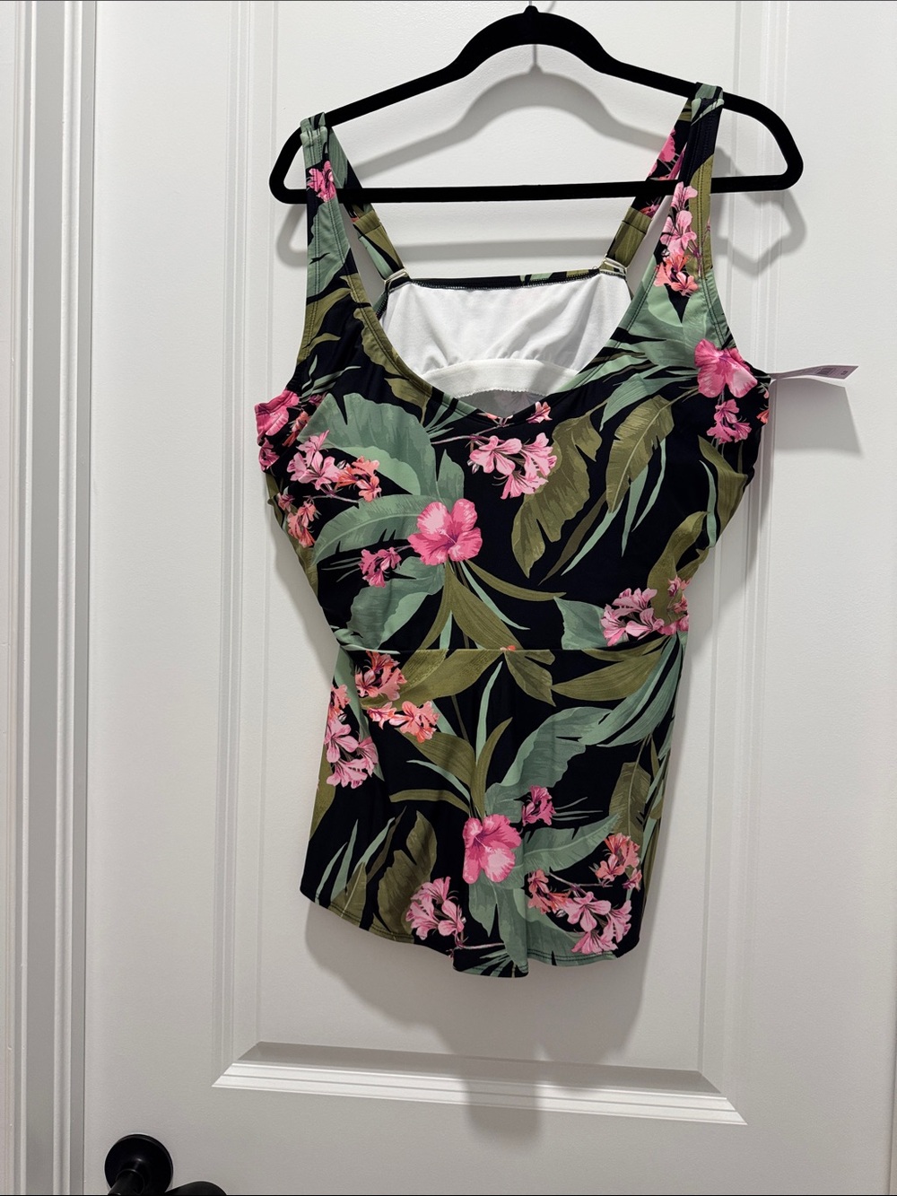 wild fable Black Floral Scoop-Neck  Bathing suit  top with Pink Flowers